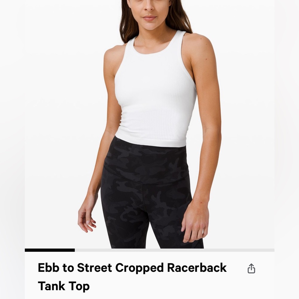 Lululemon ebb to street cropped racer back tank top size 6 in white